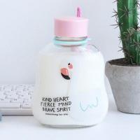 300ml火烈鸟杯女学生韩版水杯ins清新玻璃杯家用带盖 大白鸟【单只】