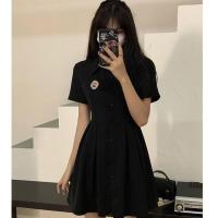 画解WAHJUIS 弘大留学生 黑色西装连衣裙女夏小心机收腰a字短裙子 黑色(精品) XS