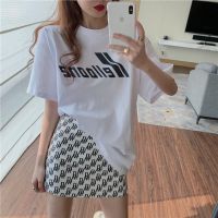 小众设计感短袖t恤上衣+a字包臀裙套装字母印花半身裙女显瘦高腰 白色上衣 M