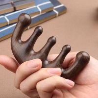 绿檀木梳天然头部经络通乳梳男女防大宽齿脱发檀香木面部按摩梳子 黑檀木大圆齿按摩梳