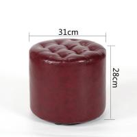 小凳子家用皮凳时尚圆凳客厅沙发茶几凳实木皮墩换鞋凳创意小板凳 圆凳酒红色 高28