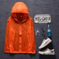 男士2021夏季新款超薄透气冰丝防晒衣夹克户外钓鱼防晒服潮流外套 819橘色 M[建议90-105斤左右]