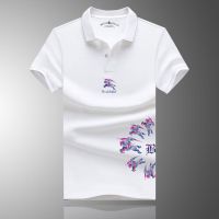 巴宝莉POLO衫翻领短袖男士修身大码2021夏季新款潮流时尚百搭上衣 翻领POLO衫BK028白色 M [90斤-120