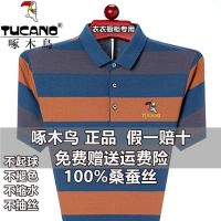 啄木鸟夏季男士刺绣短袖POLO衫翻领条纹桑蚕丝宽松大码休闲T恤衫 啄木鸟-819[蓝色] 165/84A 建议90-12