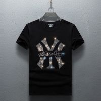 3件装夏男士烫钻短袖T恤初高中宽松圆领潮流男装新款潮牌半袖衣服 半YN黑[单件] M(90-110斤)