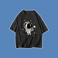 春夏季套装男青少年韩版潮流帅气两件套港风半袖T恤工装裤一套装 大宇航员黑[单件装] S