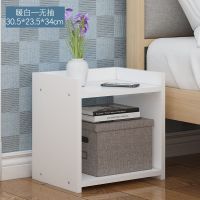 床头柜子经济型简约现代多功能仿实木床边柜子经济型卧室置物架 暖白色无抽款-30*23*34cm