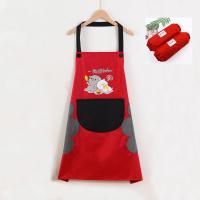 防水油防污男女可擦手厨房家用围裙韩版新款时尚工作围裙套袖套装 一起胖fufu-红色 防水围裙[普通款]
