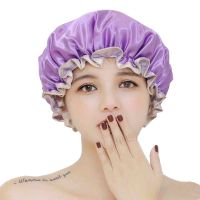 【高品质女神】双层浴帽洗澡帽防水成人女浴室洗澡帽防尘油烟浴帽 （1个装）紫色 双层浴帽