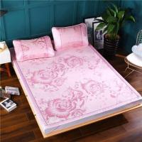 床裙冰丝凉席两/三件套可水洗折叠床单双人宿舍夏季加厚空调草席 花开富贵-粉(普通款不带床裙) 0.9*1.95米床(一席