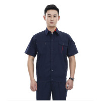 [天龙堂威]男女涤棉细斜纹工服纯色翻领短袖工作服棉质车间工装服灰色、藏蓝色