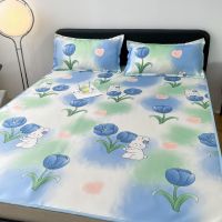 卡通防滑绑带款凉席冰丝席三件套ins可折叠单人学生宿舍床上套件