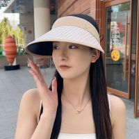夏季大檐遮阳帽千鸟格遮阳帽子紫外线草编遮脸空顶太阳帽新款