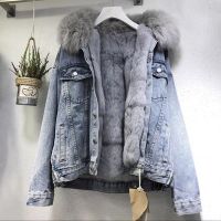 牛仔外套女短款2021冬季新款百搭韩版宽松加绒加厚棉衣棉服 青戈