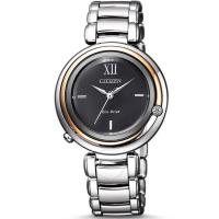 Citizen西铁城女表Diamond Black Dial 钻石黑色表盘黑色表盘女士手表EM0658-87E