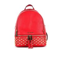 Michael Kors红色真皮铆钉细节女士双肩包 时尚拉链设计手提包 便携百搭女包