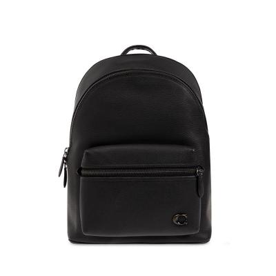 COACH男款皮质logo设计拉链前袋可调节肩带商务休闲双肩包