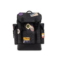 COACH经典翻盖设计男士多功能拼接连帽双肩包