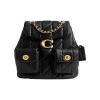 COACH女士双肩包 经典端庄徽标绗缝可调节链式肩带日常通勤手提背包女