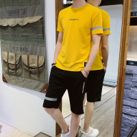 gurunvani 2021新款短袖t恤套装男士夏装休闲运动男装短裤一套搭配学生款