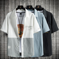 gurunvani 短袖衬衫男夏季薄款2021新款韩版潮流帅气上衣服休闲衬衣冰丝夏装