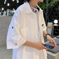gurunvani 夏季排扣短袖衬衫男休闲宽松百搭潮流ins港风日系五分袖外套