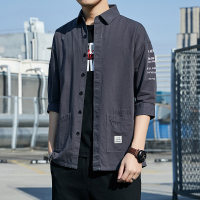 衬衫男士韩版潮流夏季短袖寸衫宽松百搭七分袖上衣服衬衣工装外套 gurunvani