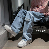 gurunvani 秋冬款裤子男生拖地牛仔裤直筒宽松时尚简约港风韩版潮流休闲长裤子