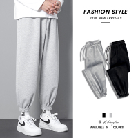 gurunvani 灰色运动裤子男春夏款宽松直筒束脚卫裤潮流男士休闲裤长裤
