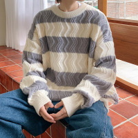 gurunvani 条纹毛衣男秋冬森系慵懒日系宽松外套复古潮牌冬季加厚长袖针织衫