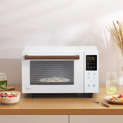 美的微波炉家用烤箱一体机变频智能光波炉下拉门平板23L 白色