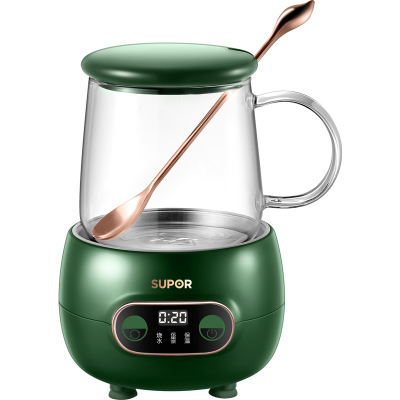 苏泊尔养生电炖杯壶办公室小型煮茶器家用多功能mini玻璃煮花茶壶 深绿色