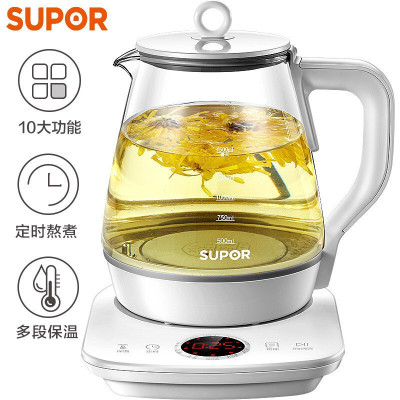 苏泊尔(SUPOR)养生壶 煮茶器 煮茶壶加厚玻璃1.5L电水壶电热水壶花茶壶电茶壶 1.5-米白色