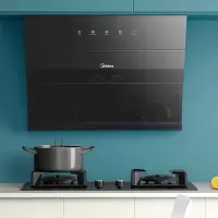 美的(Midea) 油烟机 20爆炒大吸力 侧吸抽油烟机 家用吸油烟机智能家电 烟灶套装 小尺寸烟机5.0KW炙火灶-天