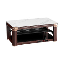 美的(Midea)电暖桌取暖桌长方形家用多功能烤火桌子 客厅电暖茶几升降节能省电烤火炉电炉子电暖炉 上下发热[岩板石]红