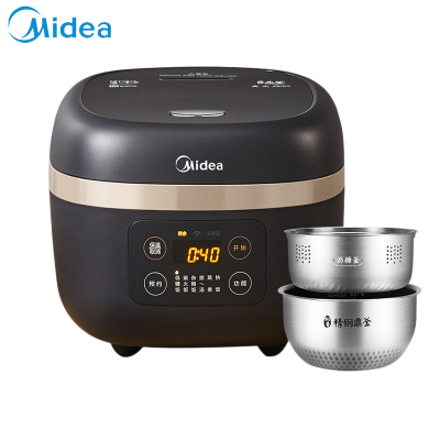 美的(Midea)电饭煲家用4L大容量1300W大功率智能IH立体加热蒸汽恒温焖熟APP智能操控 黑色饭煲 带沥