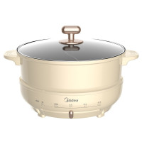 美的(Midea)多用途锅 家用宿舍煮面4L大容量鸳鸯电火锅 多功能分体式可煎烤炒锅电热锅 商场同款 暖黄色