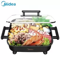 美的(Midea)电火锅电炒锅家用多功能电锅煎烤涮一体电热电煮锅6L多用途锅火锅锅不粘烤鱼锅 [6L]适用6-8人 麦饭