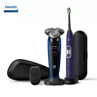 飞利浦(PHILIPS)电动剃须刀9系智能光感配清洁器刮胡刀S9000礼盒装[敏感肌适用] 护理套装 精智剃须+舒适洁