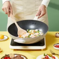 象牙白不粘炒锅34cm 炊大皇家用炒锅家用不粘多功能平底锅燃气灶电磁炉通用炒菜锅