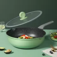 竹青石不粘炒锅32cm 炊大皇麦饭石不粘锅炒锅家用不沾炒菜锅平底锅锅具燃气电磁炉通用