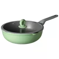 竹青石炒锅32cm 炊大皇竹青石炒锅家用30/32cm麦饭石色不粘锅炒菜锅电磁炉通用