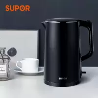 苏泊尔(SUPOR)电水壶 双层防烫烧水壶热水壶 全钢无缝内胆电热水壶 1.7L大容量 1.7L炫酷黑