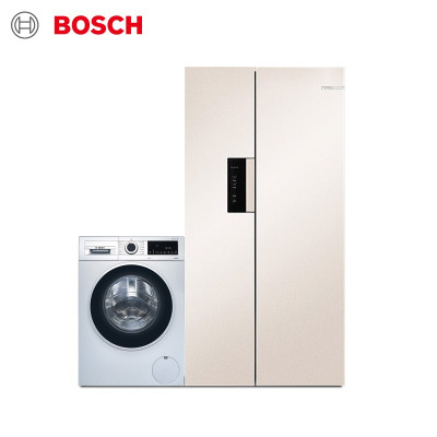 博世 BOSCH 530升超薄对开门+10公斤洗银色大容量 变频冰洗套装(附件商品仅展示)