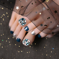 脚趾甲贴片夏天穿戴美甲女款短亮片蓝色日系假脚指甲甲片成品|S664[胶水款]短款脚甲