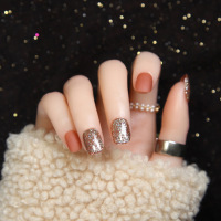 短款显白穿戴甲片半透星空闪粉光疗美甲贴片2020年假指甲成品|S736[胶水款]光疗磨砂短款