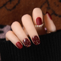 短款显白穿戴甲片半透星空闪粉光疗美甲贴片2020年假指甲成品|S748[胶水款]光疗磨砂短款