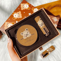 软糯小憨熊美妆礼盒遮瑕气垫BB霜哑光三色口红套装学生款|小熊套盒