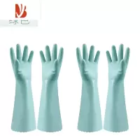 三维工匠洗碗手套女橡胶厨房洗菜家务用清洁耐用型薄款贴手防水洗衣服手套 绿色2双 L