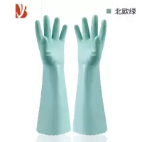 三维工匠洗碗手套女橡胶厨房洗菜家务用清洁耐用型薄款贴手防水洗衣服手套 北欧绿 L